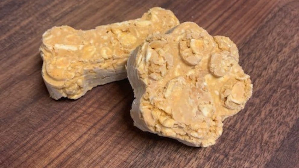 No bake peanut butter dog treats to make at home.